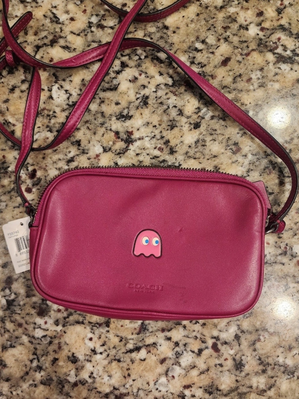 Coach Fuchsia Pink Leather Crossbody with Pac-Man Ghost Accent